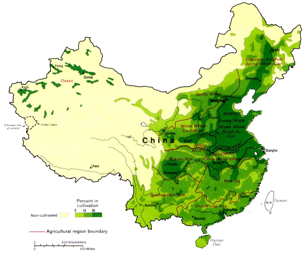 Cina - Principali zone di produzione agricola